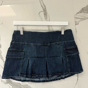 Denim Pleated Mini Skirt with Shorts under